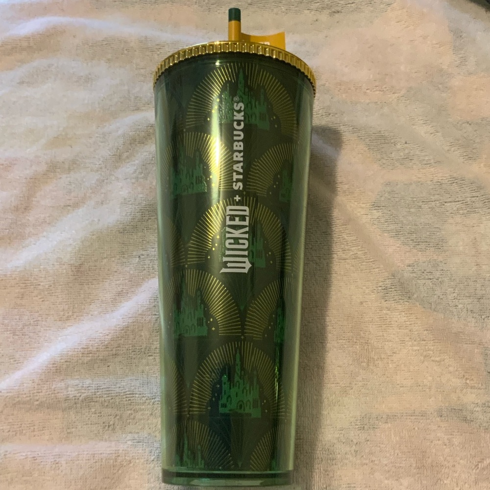 Starbucks Green Wicked Design Tumbler with Gold Lid